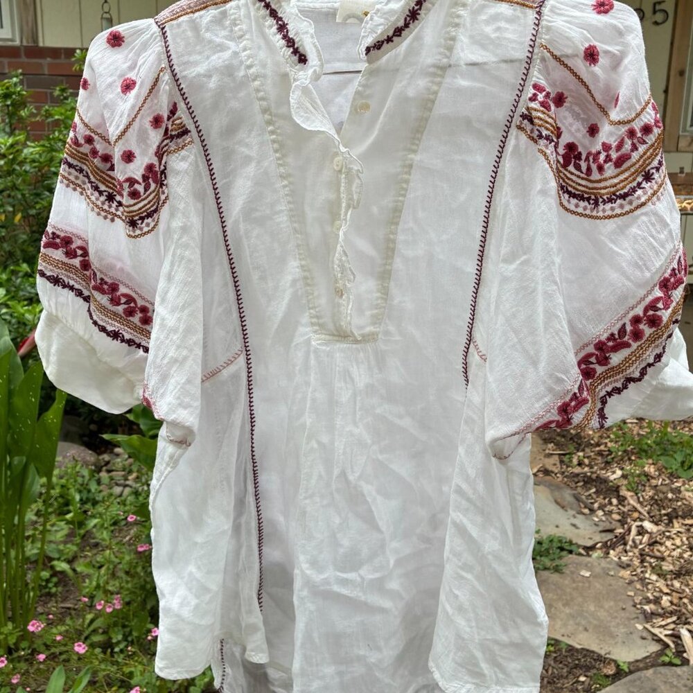 lovely embroidered ruffle high neck blouse